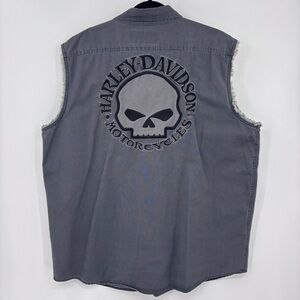 Harley Davidson Vintage 90s Embroidered Skull Spellout Logo Sleeveless Shirt
